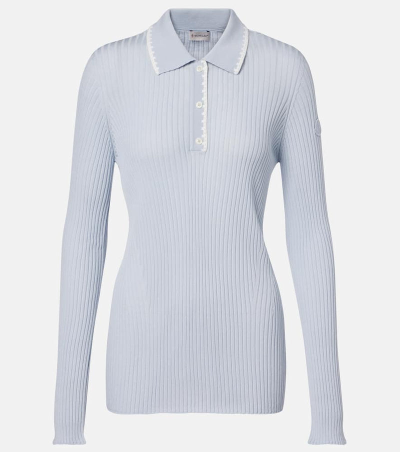 Moncler Ribbed-knit virgin wool polo sweater