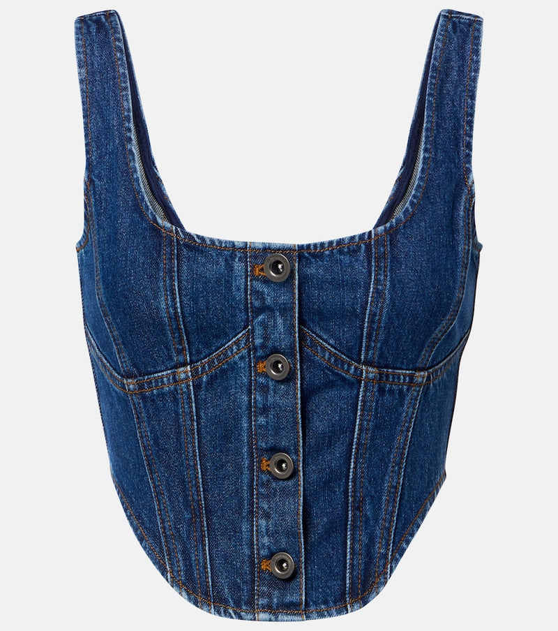 Self-Portrait Embellished denim crop top