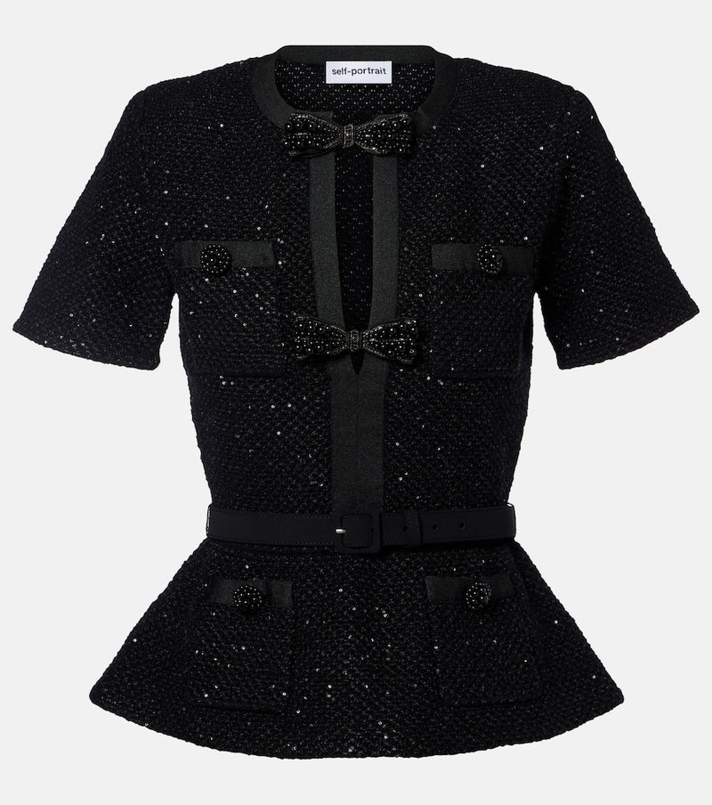 Self-Portrait Sequined knitted top