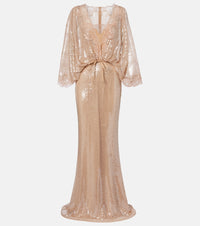 Elie Saab Lace-trimmed sequined mesh gown