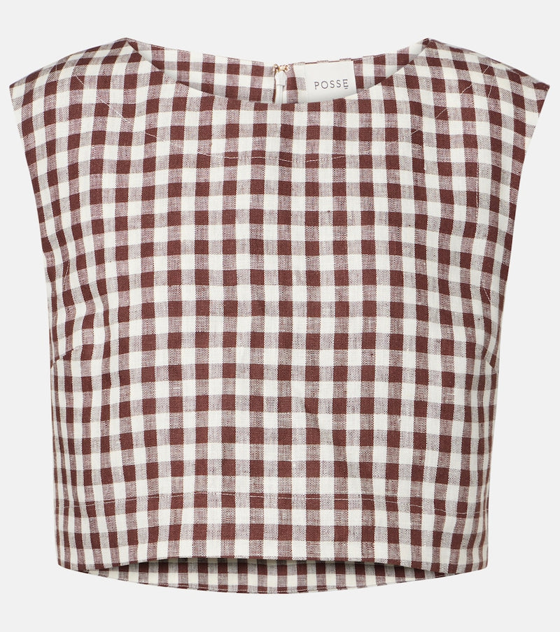 Posse Martina gingham linen crop top