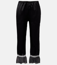 Saint Laurent Lace-trimmed silk satin wide-leg pants