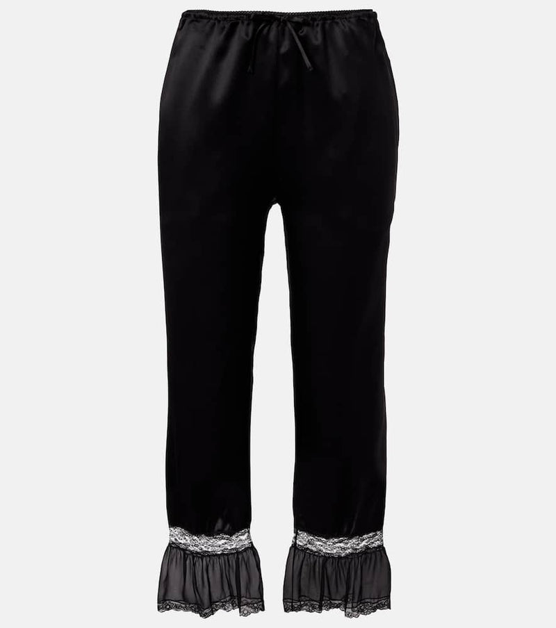 Saint Laurent Lace-trimmed silk satin wide-leg pants