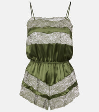 Saint Laurent Lace-trimmed silk satin romper