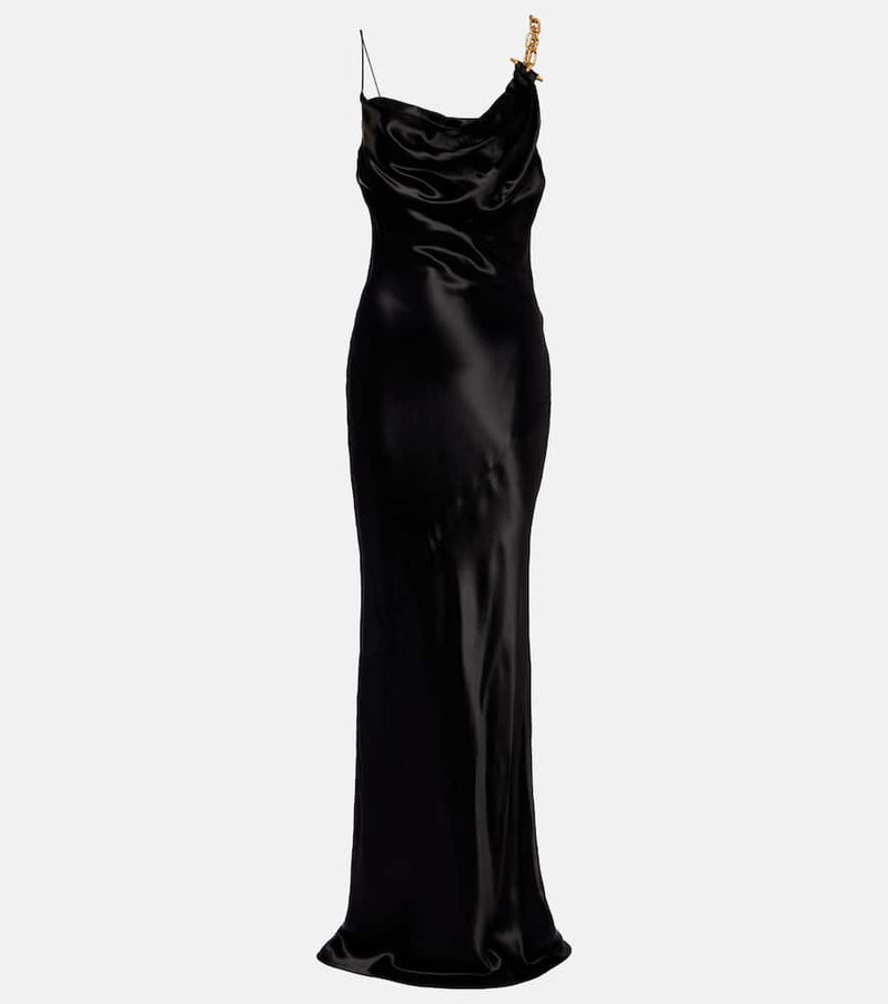 Balmain Chain-detail draped satin gown