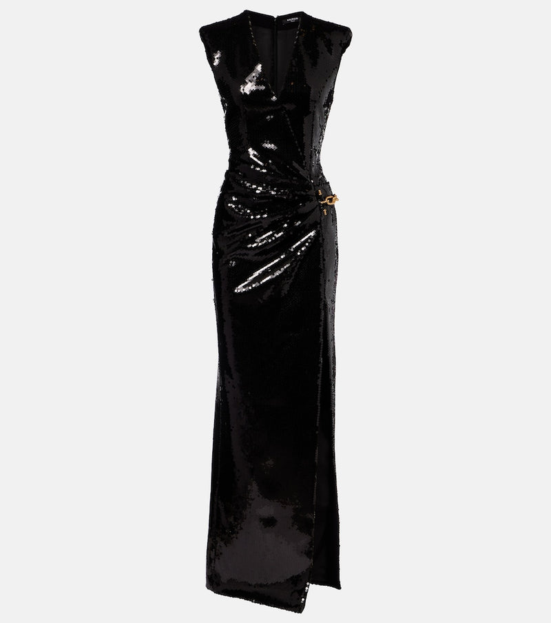 Balmain Chain-detail sequined gown