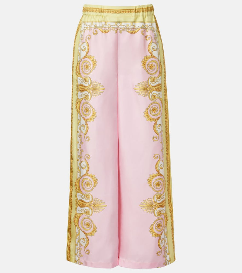 Versace Barocco Foulard silk twill wide-leg pants