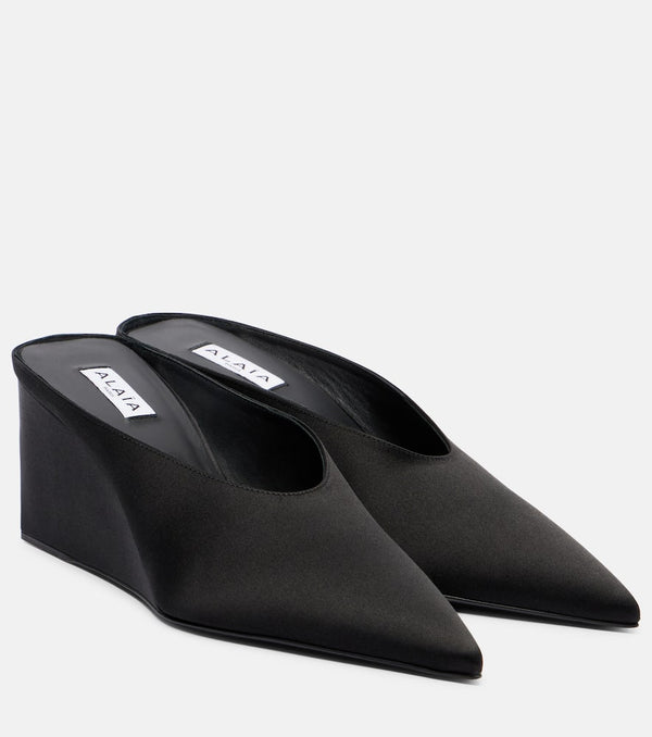 Alaia Cube 75 satin wedge mules