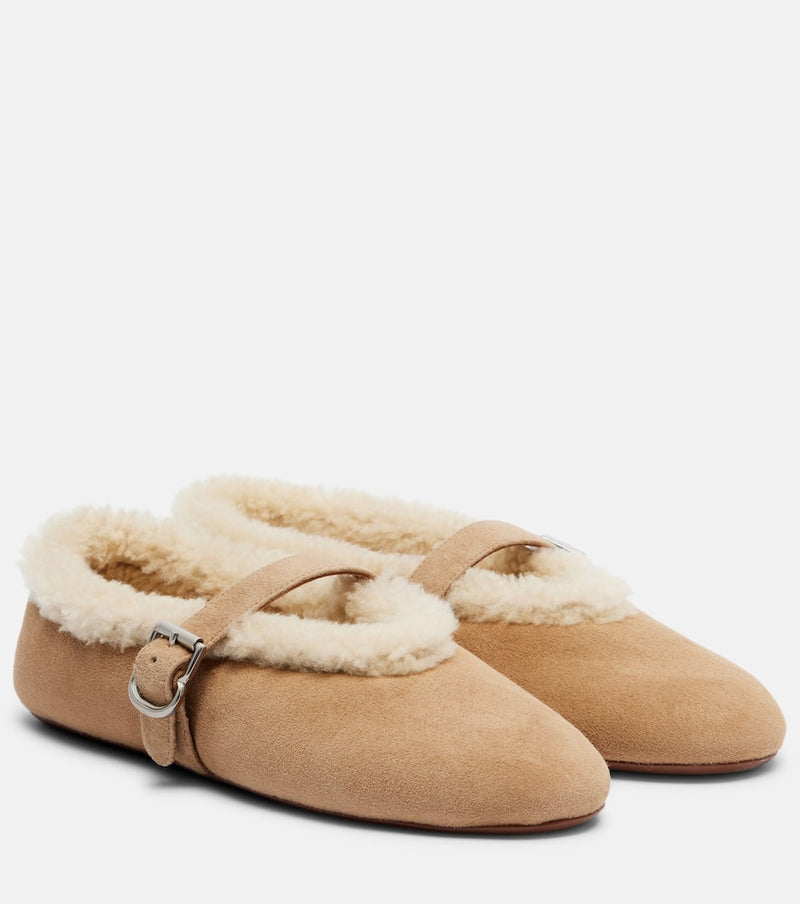 Alaia Shearling-lined suede ballet flats