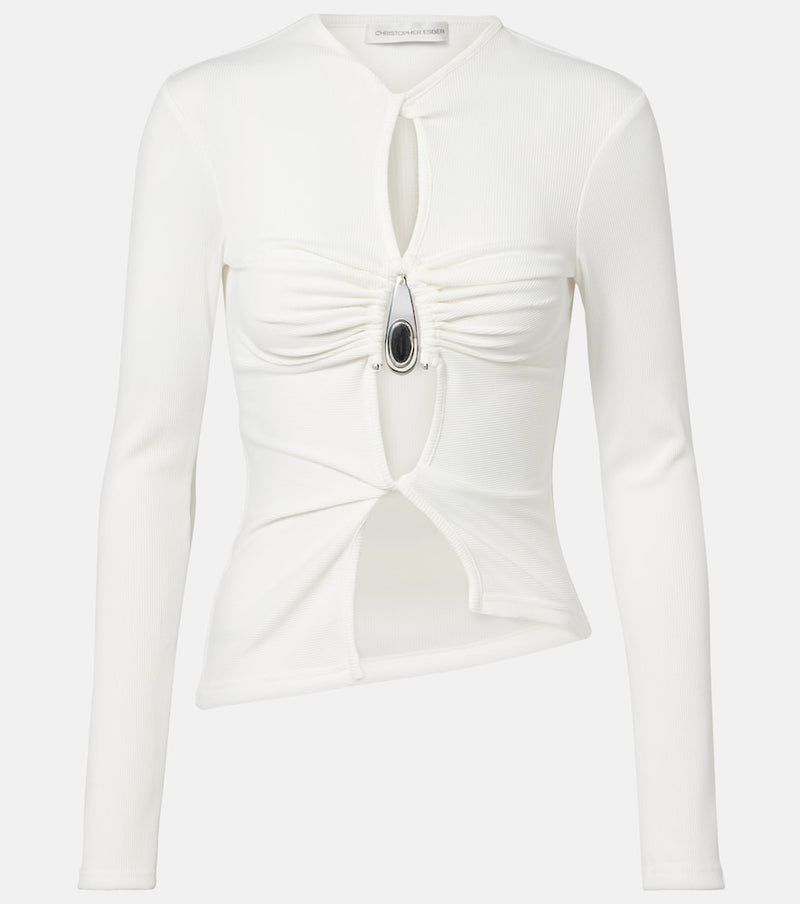 Christopher Esber Cutout ribbed-knit jersey top