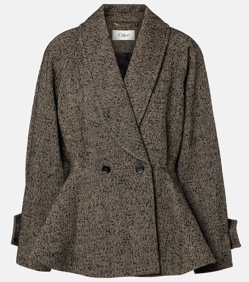 Chloe Herringbone peplum wool-blend coat