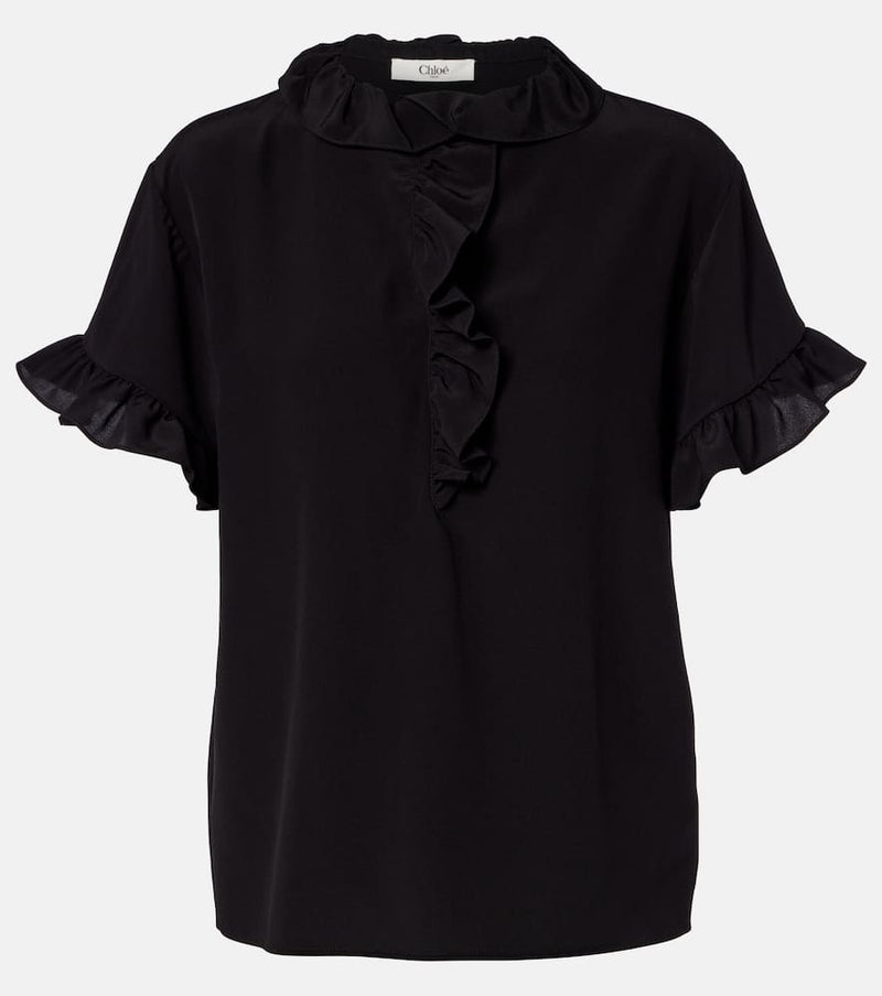 Chloé Chloe Ruffled Silk Crepe De Chine Top Black