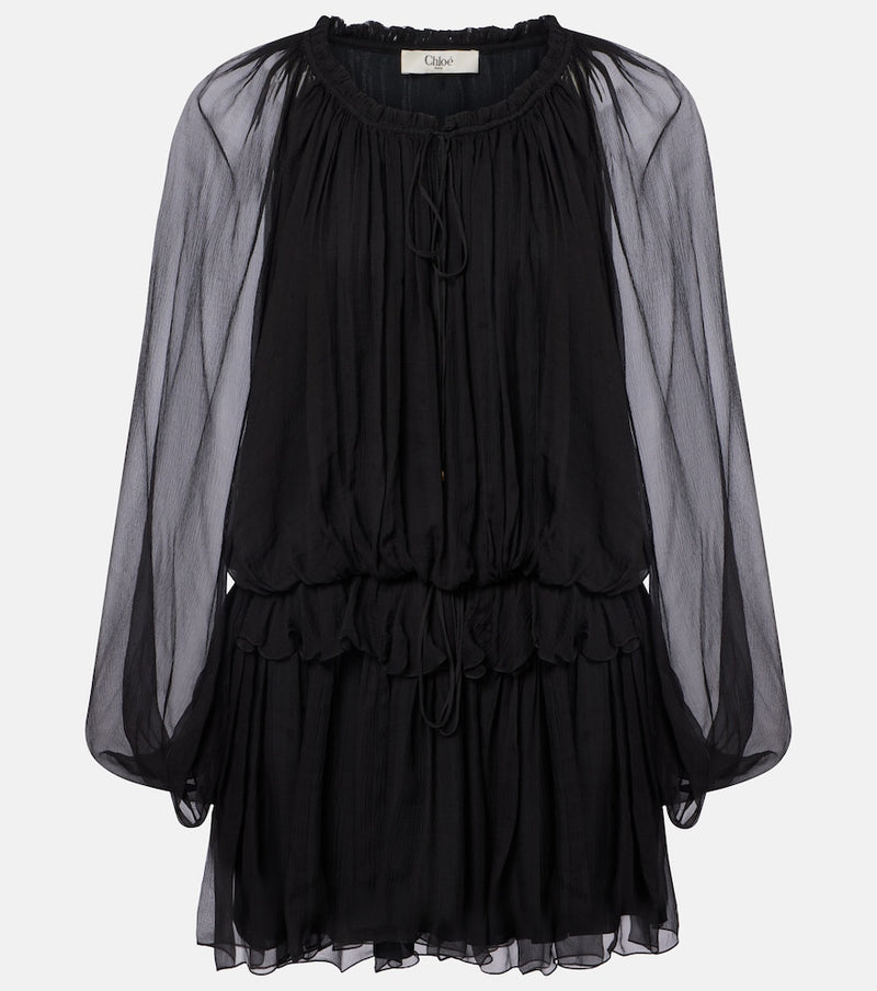 Chloe Ruffled draped silk minidress