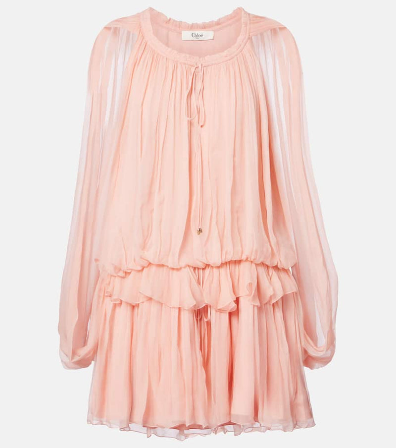Chloe Caped ruffled silk muslin minidress