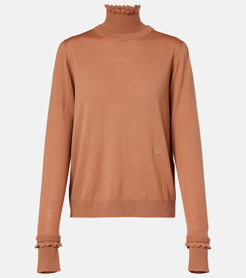 Chloe Ruffled wool turtleneck sweater