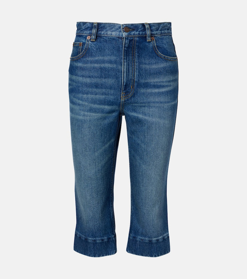 Chloe Leather-trimmed capri jeans