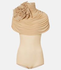 Magda Butrym Floral-applique caped jersey bodysuit