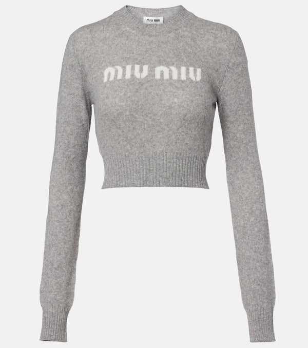 Miu Miu Logo cropped wool and cashmere sweater
