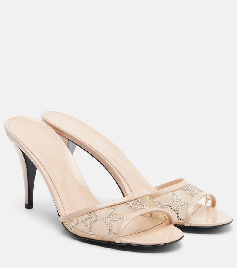 Gucci Erin GG embellished leather-trimmed mules