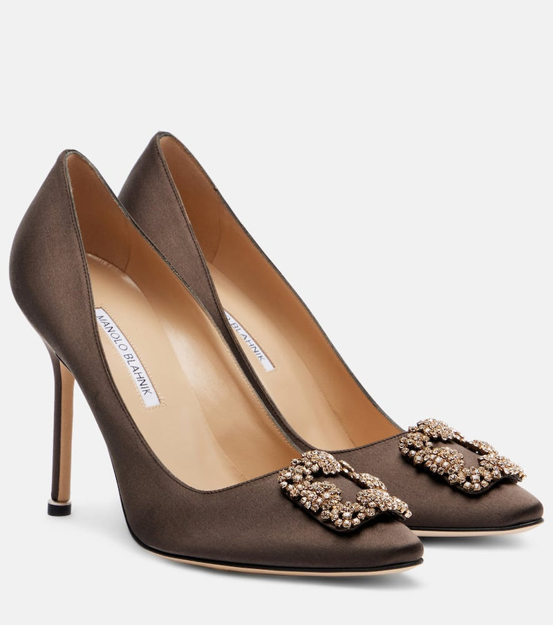 Manolo Blahnik Hangisi 90 embellished satin pumps