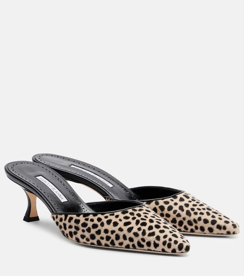 Manolo Blahnik Carolyne 50 leopard-print calf hair mules