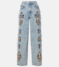 Marant Etoile Maella embroidered fringed straight jeans