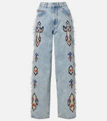 Marant Etoile Maella embroidered fringed straight jeans