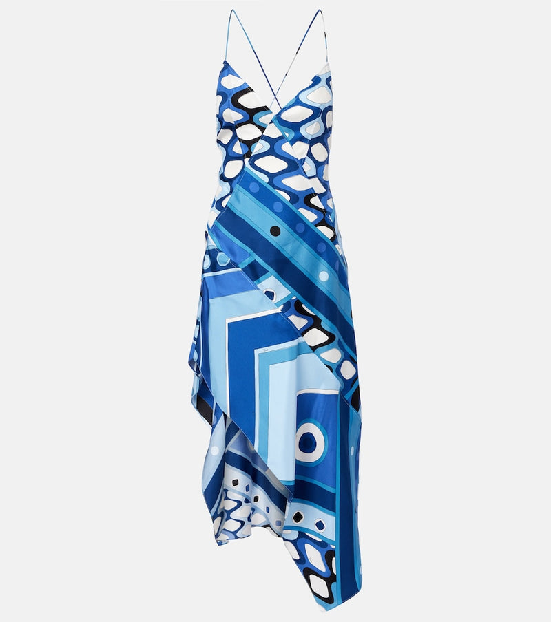 Pucci Vivara asymmetric silk satin midi dress