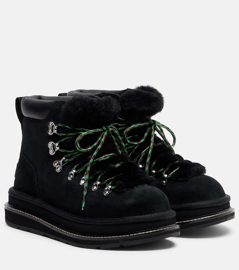 Sacai X Ugg Suede And Shearling Hiking Boots Black