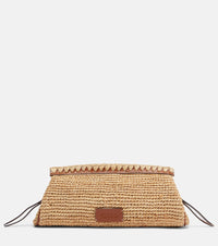 Staud Maude leather-trimmed raffia clutch