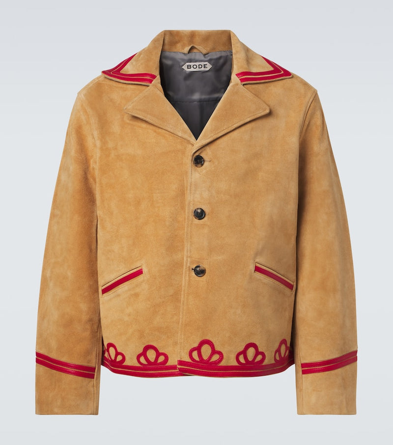 Bode Trefoil leather-trimmed suede jacket