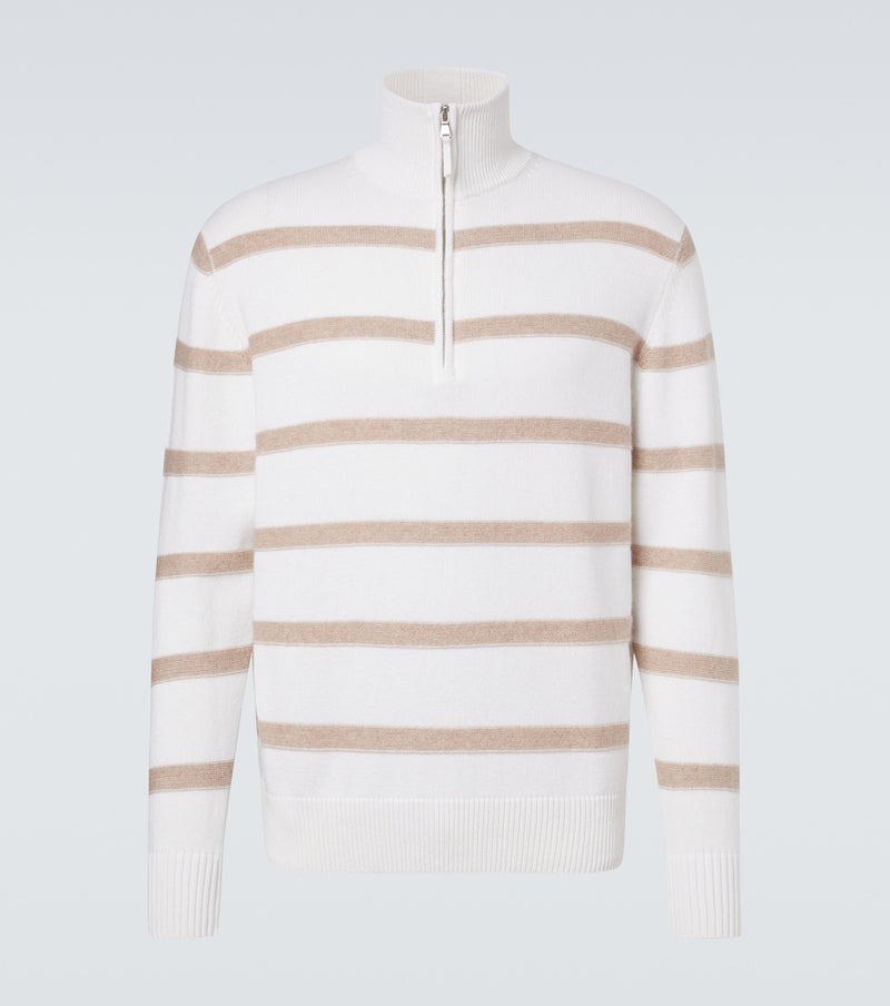 Allude Striped cotton and cashmere sweater