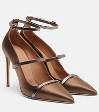 Malone Souliers Diaz 100 leather-trimmed satin pumps