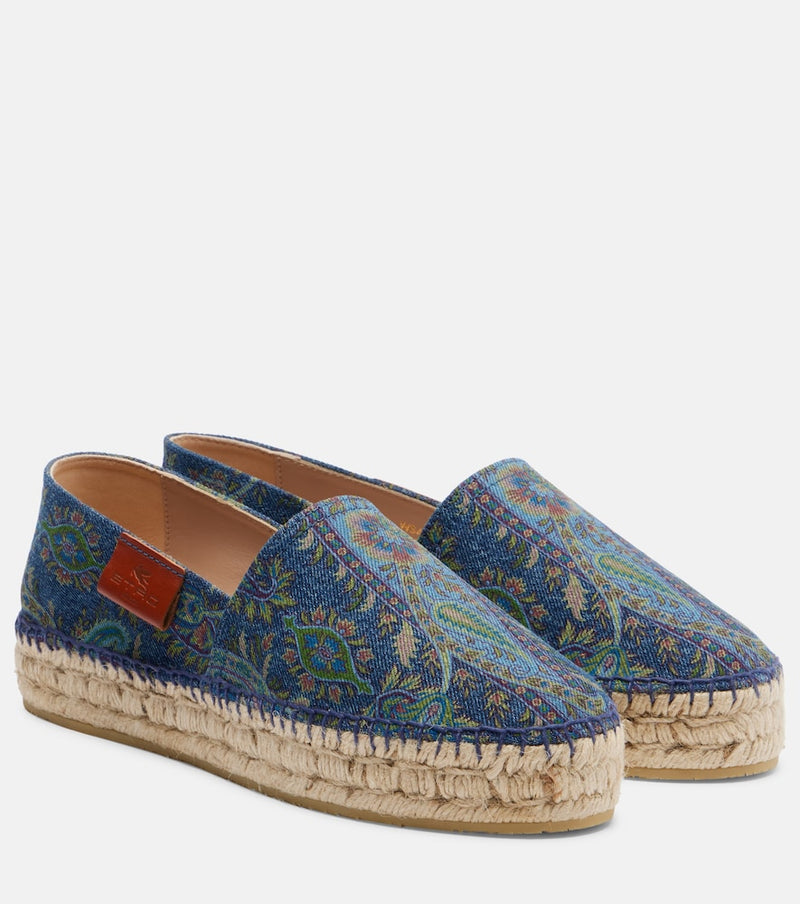 Etro Printed canvas espadrilles in Print on Blue Base