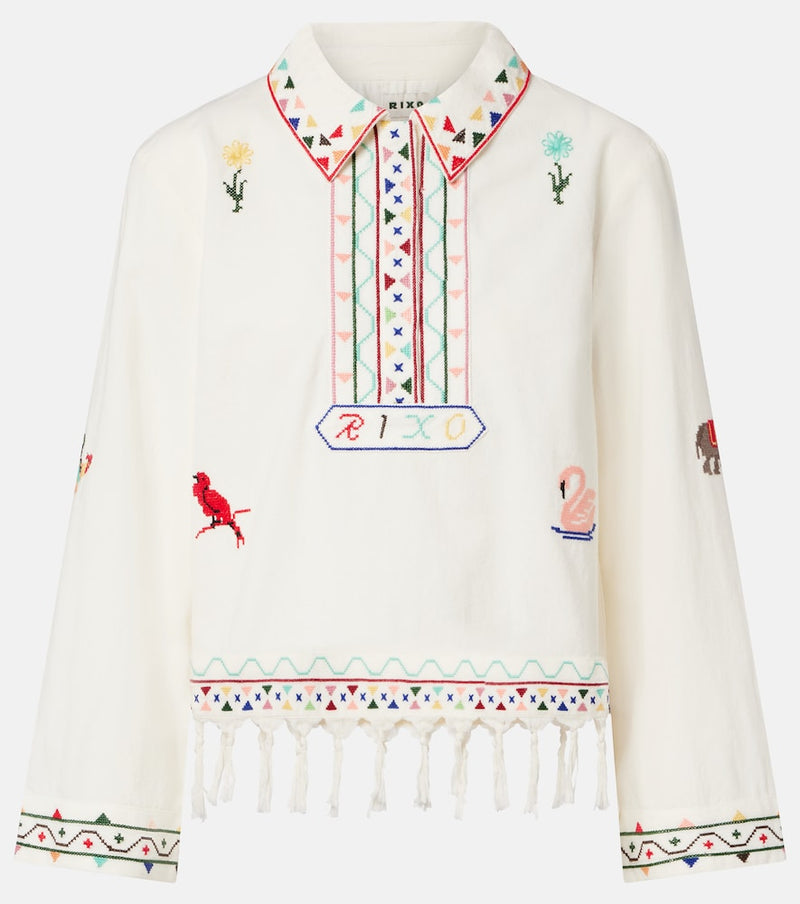 Rixo Ludmilla embroidered cotton polo shirt