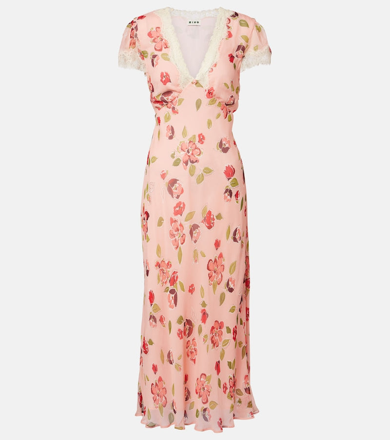 Rixo Clarice floral lace-trimmed midi dress