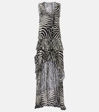 Blumarine Zebra-print asymmetric chiffon minidress
