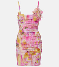 Blumarine Floral-applique printed jersey minidress