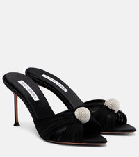 Aquazzura Mystery 85 embellished leather-trimmed satin mules