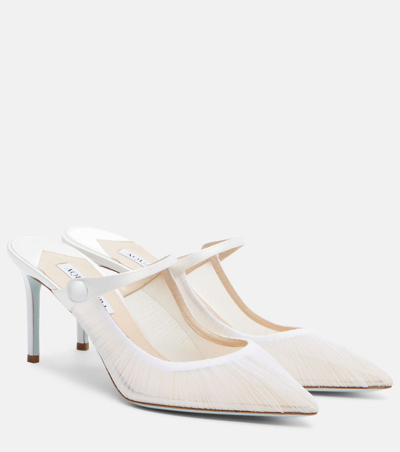 Aquazzura Voile 75 Satin-Trimmed Tulle Mules White