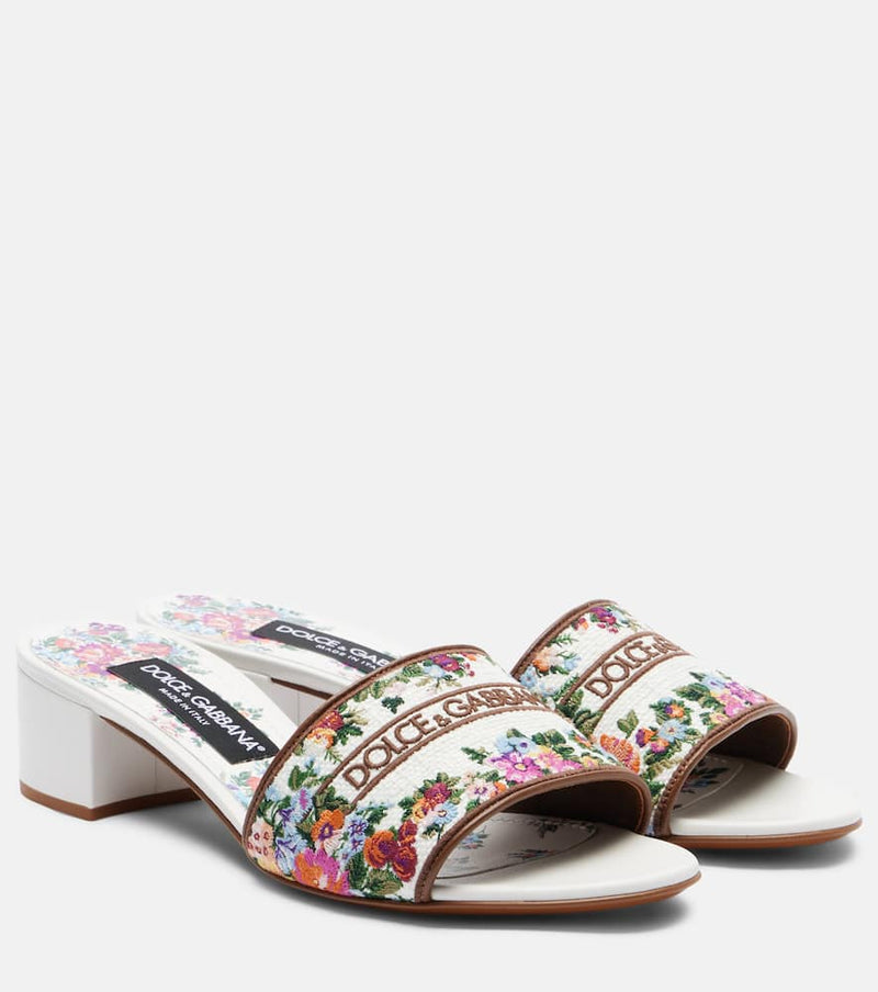 Dolce & Gabbana Floral leather-trimmed mules