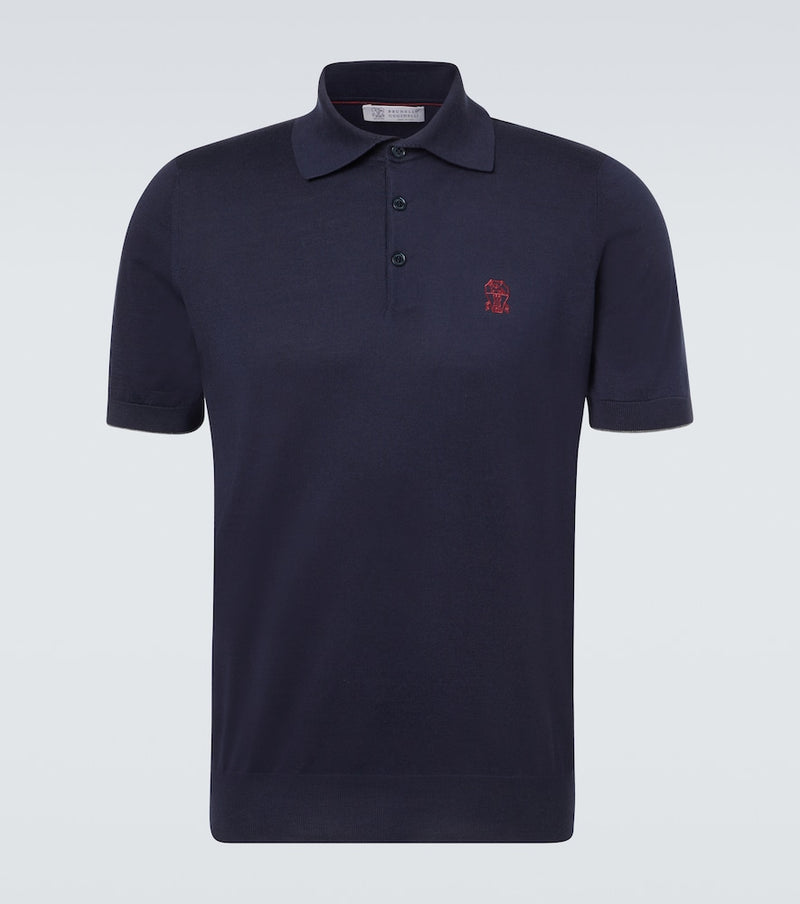 Brunello Cucinelli Embroidered cotton pique polo shirt