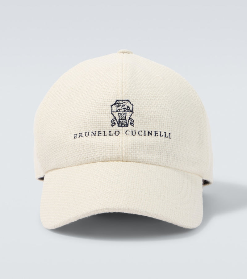 Brunello Cucinelli Logo silk, linen, and wool baseball cap
