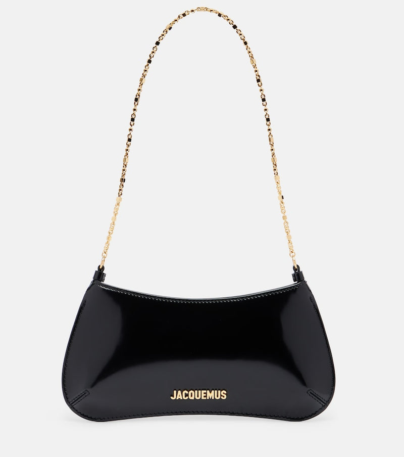 Jacquemus Bisou Chaine Small leather shoulder bag in Black