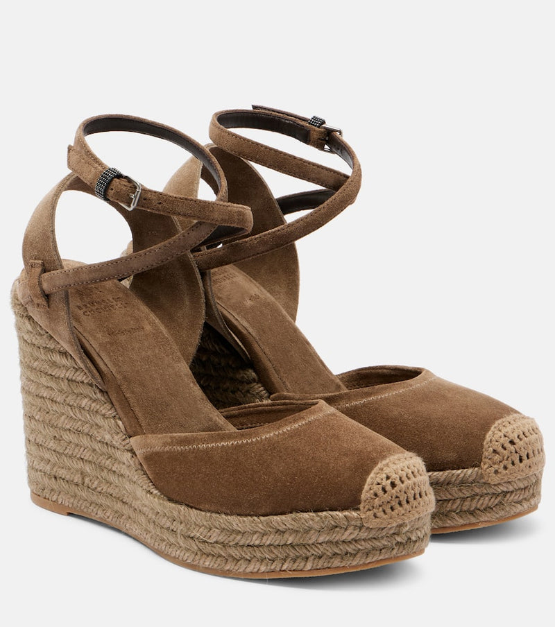Brunello Cucinelli Monili 80 suede espadrille wedges