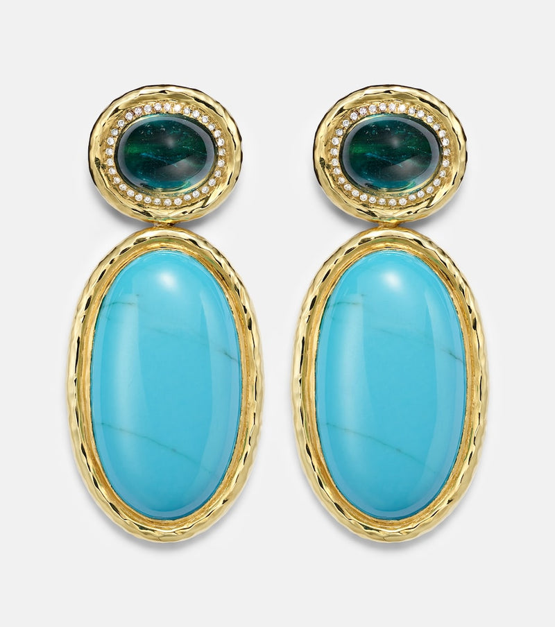 Octavia Elizabeth Bermuda Blue 18kt gold drop earrings with turquoise, tourmaline, and diamonds