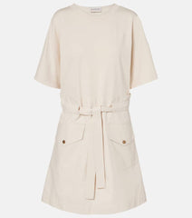 Moncler Belted cotton-blend jersey minidress