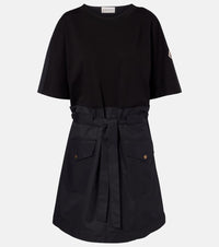 Moncler Belted Cotton-Blend Jersey Minidress Black