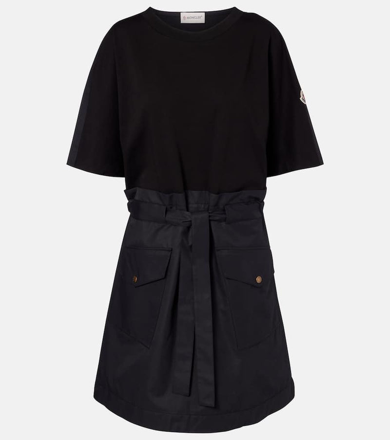 Moncler Belted Cotton-Blend Jersey Minidress Black