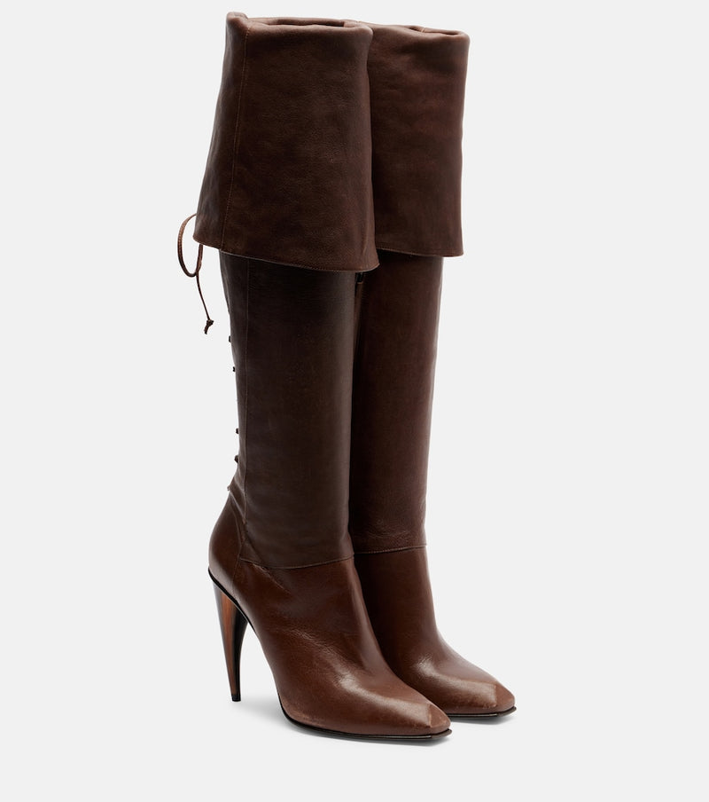 McQueen Horn lace-up leather knee-high boots